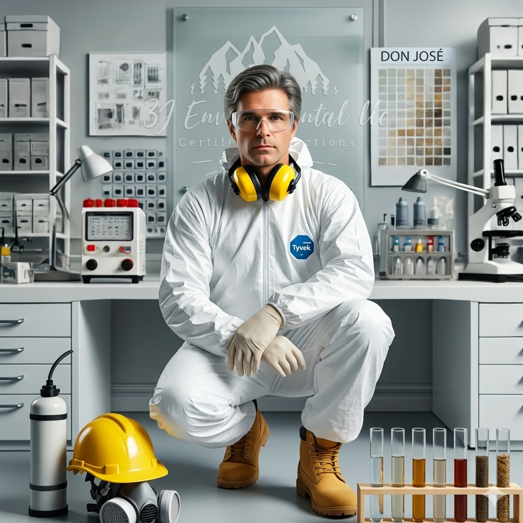 Environmental inspection specialist in protective suit conducting certified testing in Los Angeles, California