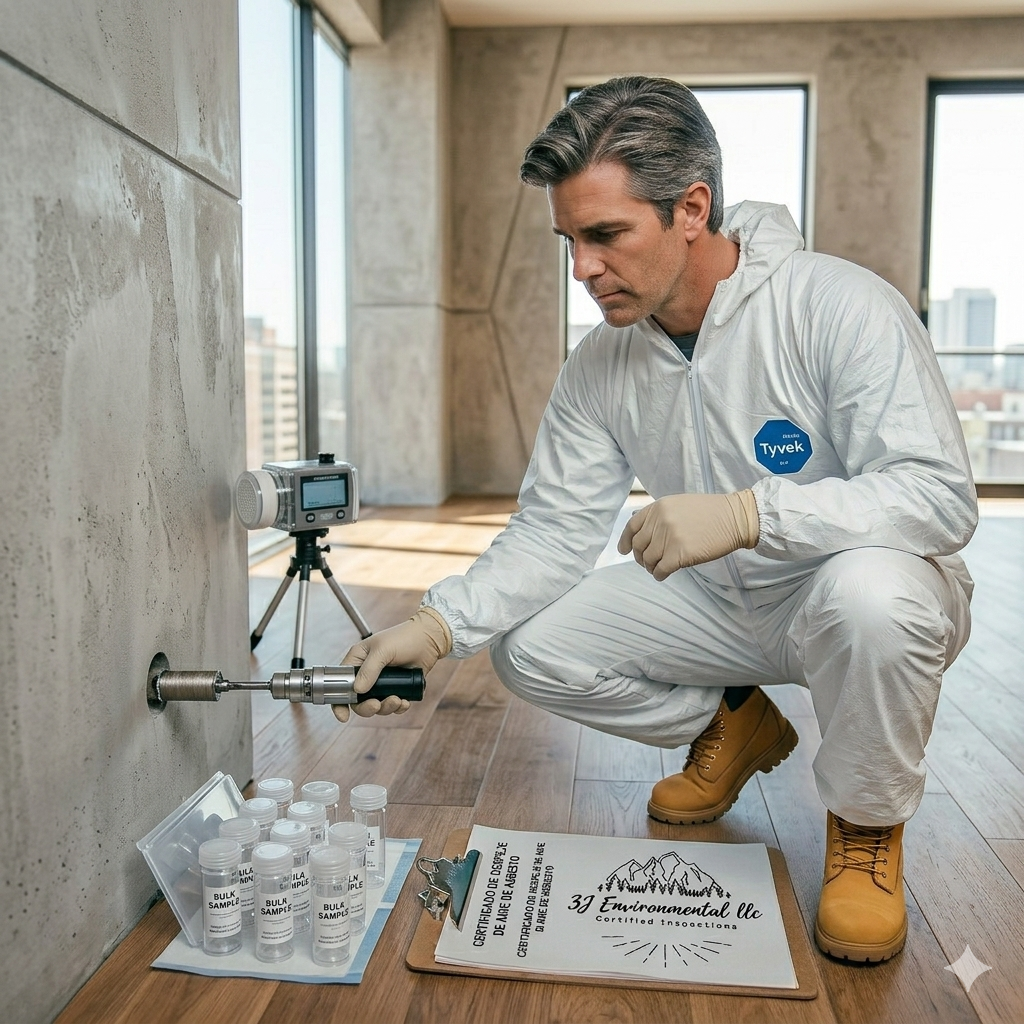 Certified asbestos inspector conducting air clearance testing after abatement in Los Angeles, California